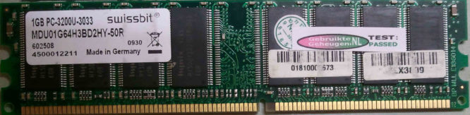 Swissbit 1GB DDR PC3200U 400MHz